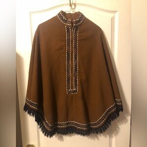 Chic Brown/Black Embroidered Women's Poncho